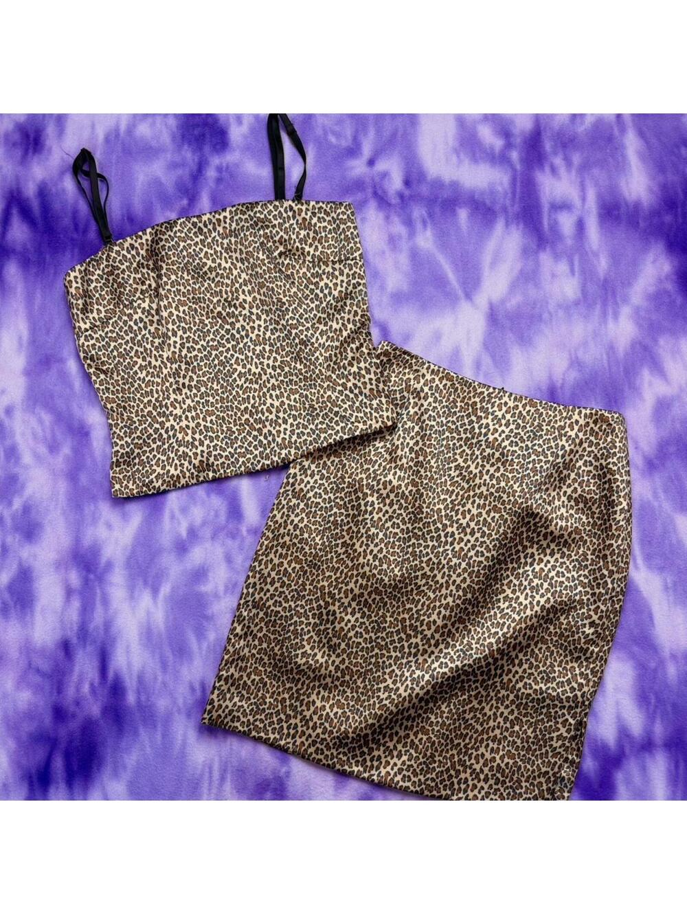 Hugo Buscati leopard print satin top and skirt set